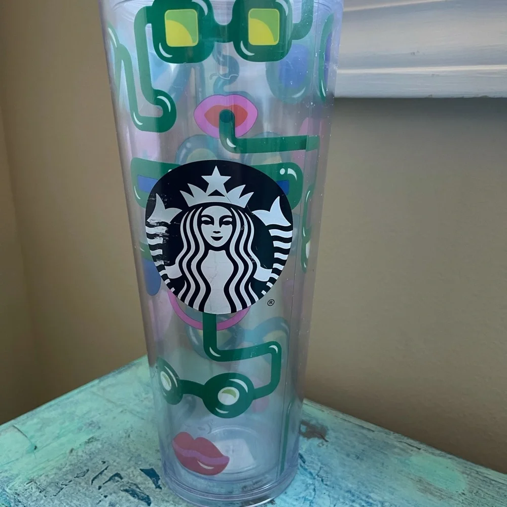 Starbucks crazy straws lips sunglasses cold brew tumbler rare